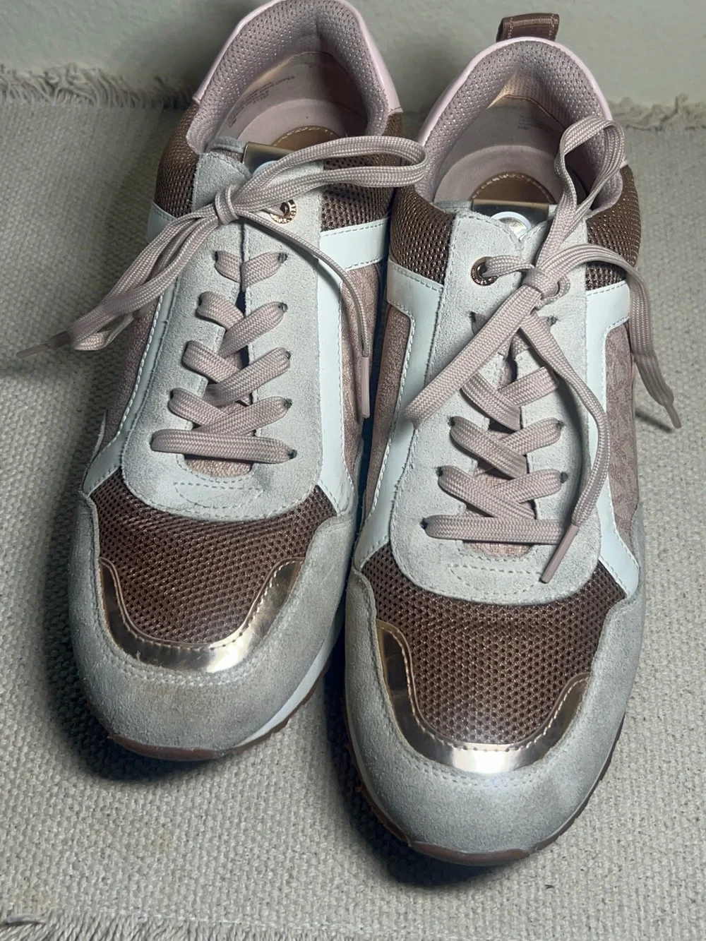 Michael Kors Blush Taupe Mixed-Material Logo Sneakers
